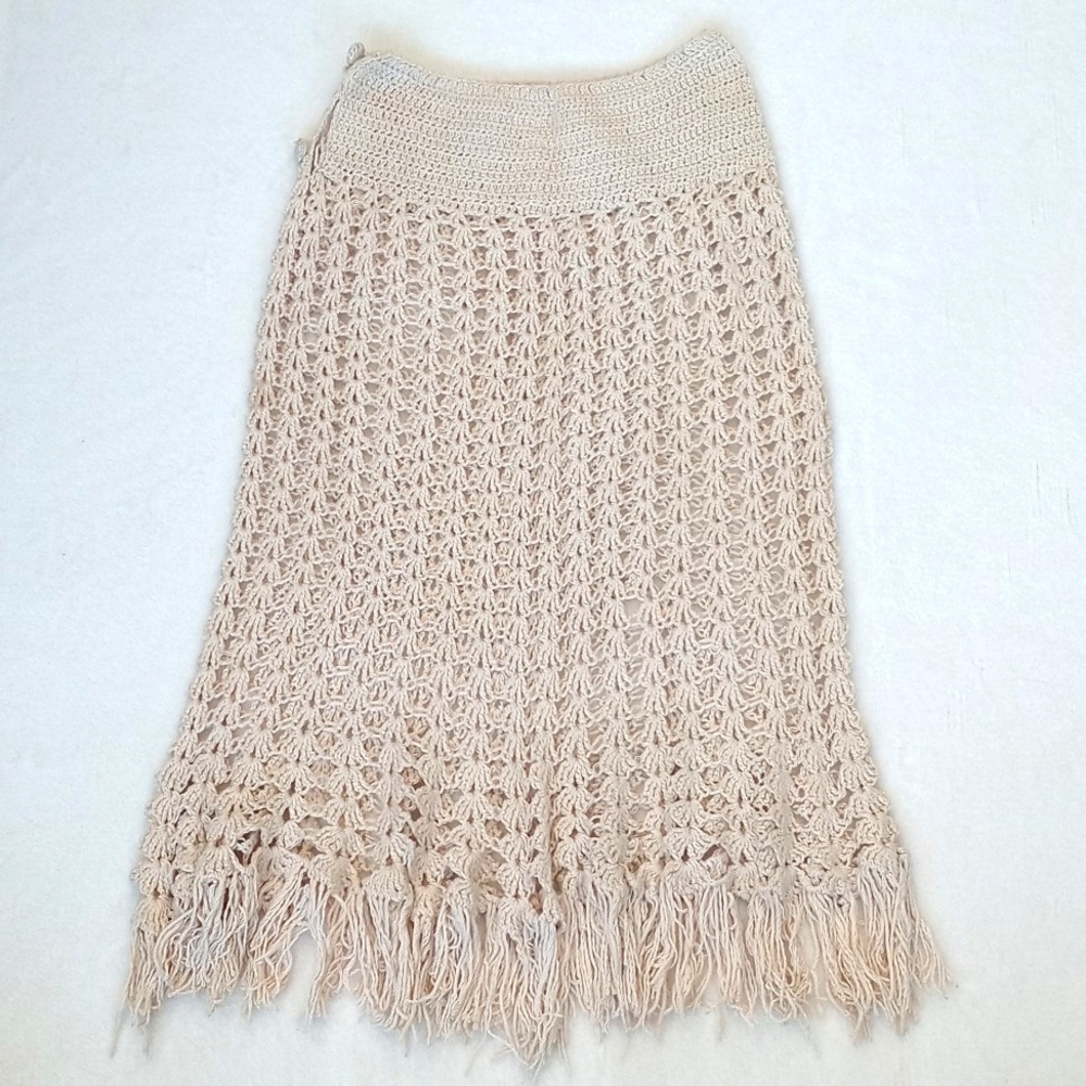 Vintage Elegant Cream/ Nude Rope Crochet Hand Knit Skirt M